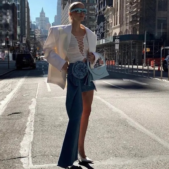 Blooming Blue Rose High Waisted Three-Dimensional Flower Asymmetrical Skirt - Picture 9 of 10